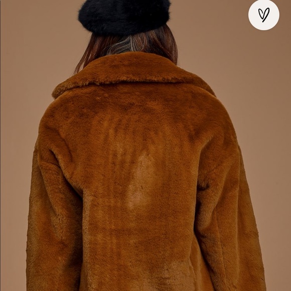 Free People Kate Brown Faux Fur Double Breasted Coat - Picture 4 of 4